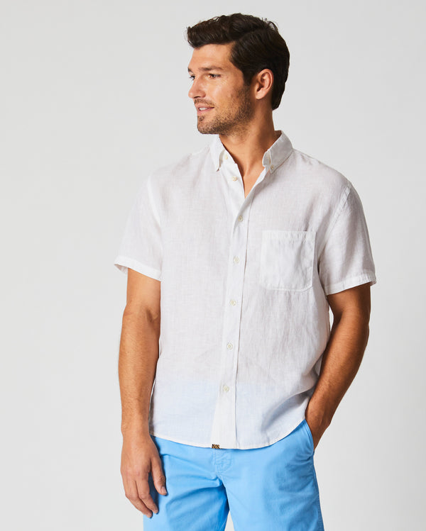 Short Sleeve Linen Tuscumbia Shirt Button Down in White