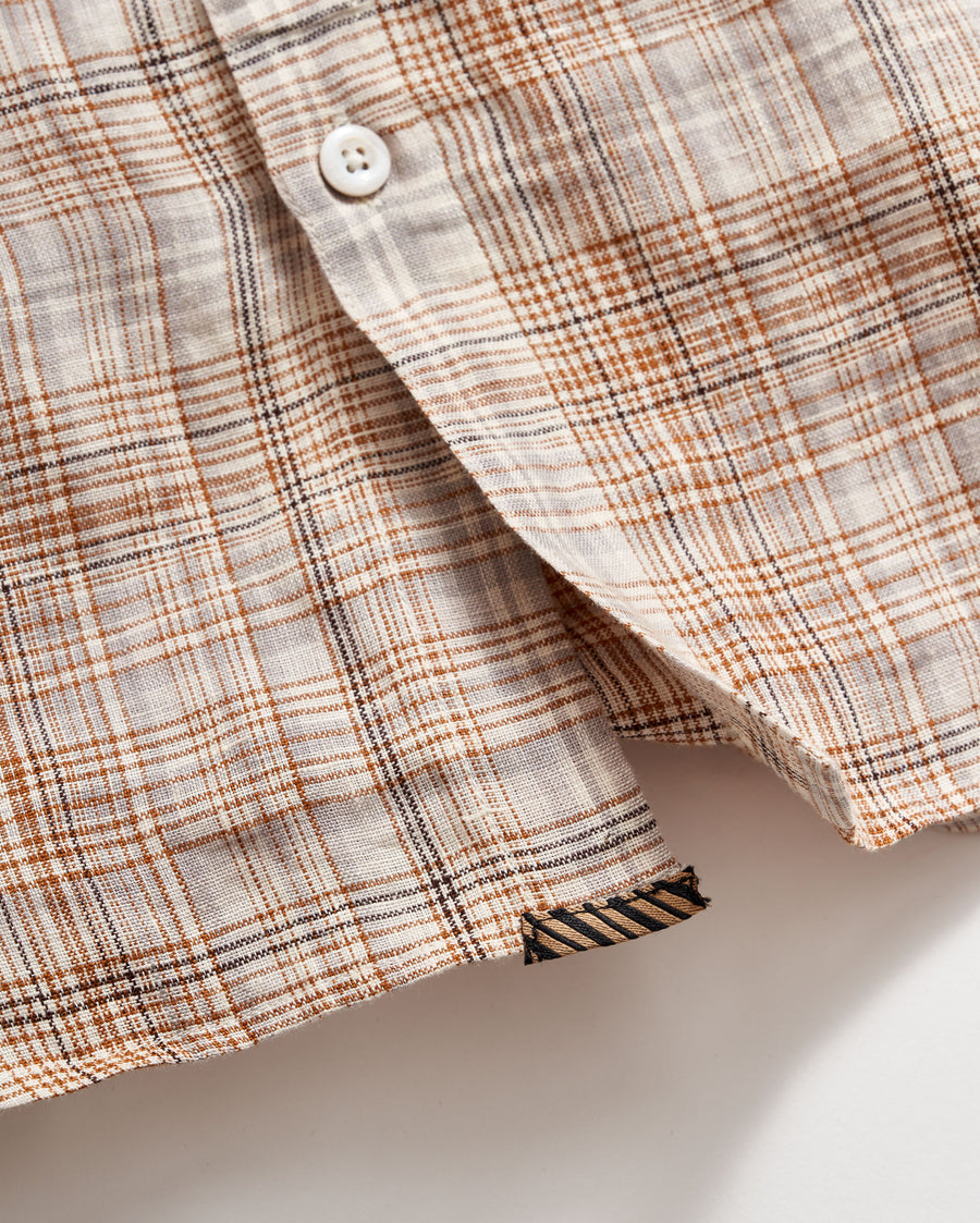 Linen Line Plaid Wilson Shirt in British Khaki/Silver
