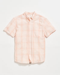 Short Sleeve Line Plaid Tuscumbia Shirt Button Down in Pale Coral