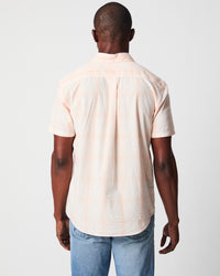 Short Sleeve Line Plaid Tuscumbia Shirt Button Down in Pale Coral
