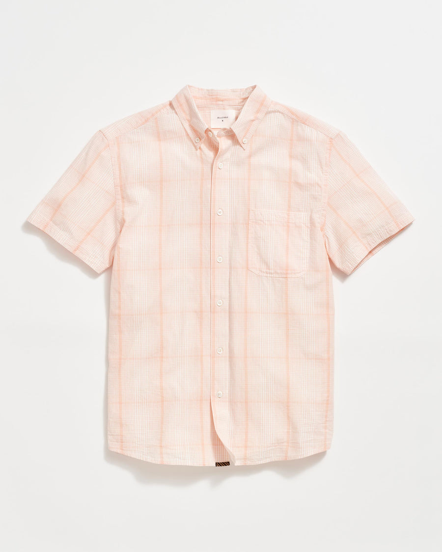 Short Sleeve Line Plaid Tuscumbia Shirt Button Down in Pale Coral
