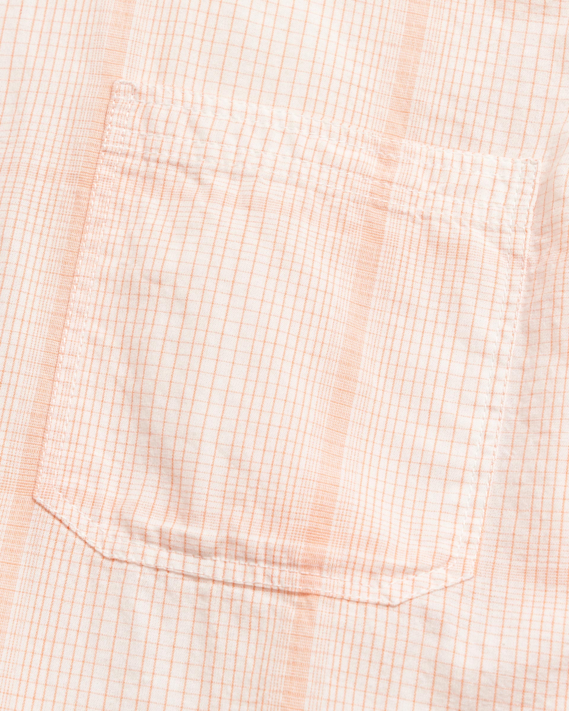 Short Sleeve Line Plaid Tuscumbia Shirt Button Down in Pale Coral