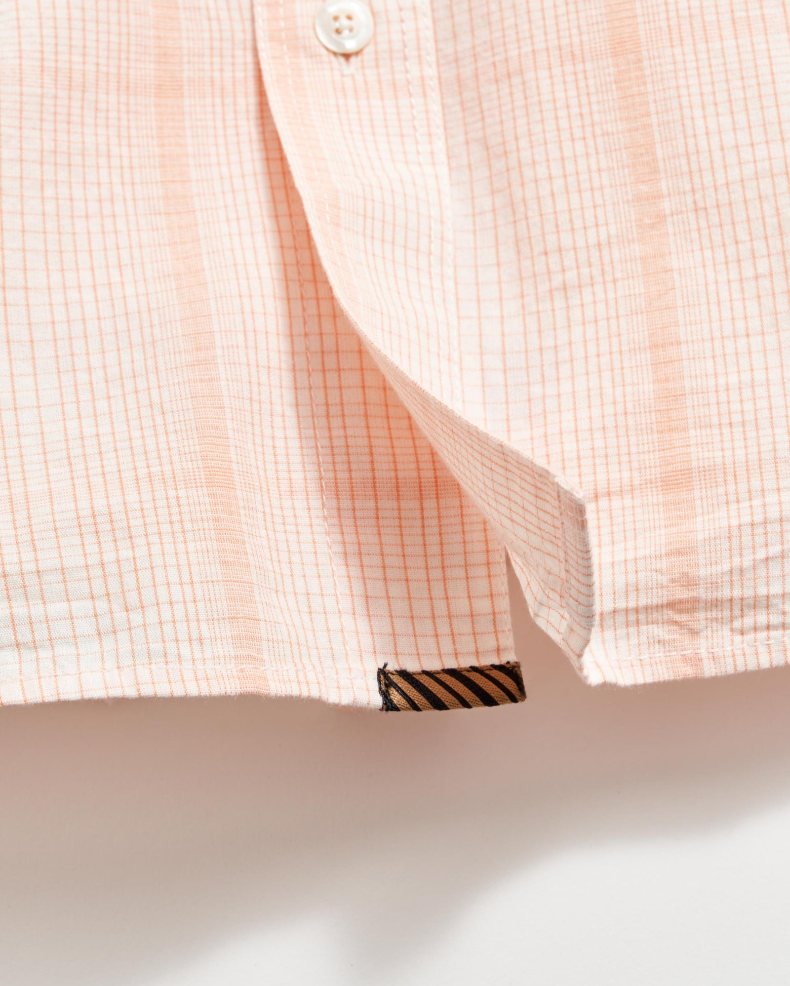 Short Sleeve Line Plaid Tuscumbia Shirt Button Down in Pale Coral