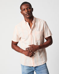Short Sleeve Line Plaid Tuscumbia Shirt Button Down in Pale Coral