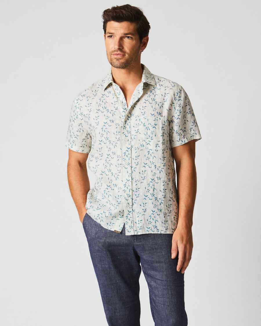 Short Sleeve Hatch Linen Treme Shirt in Tropic Blue