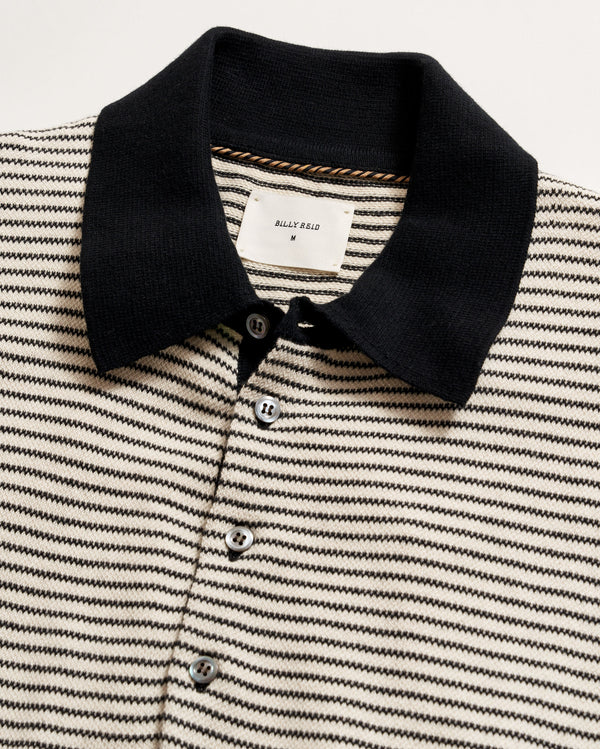 Stripe Sweater Polo in Tinted White/Black