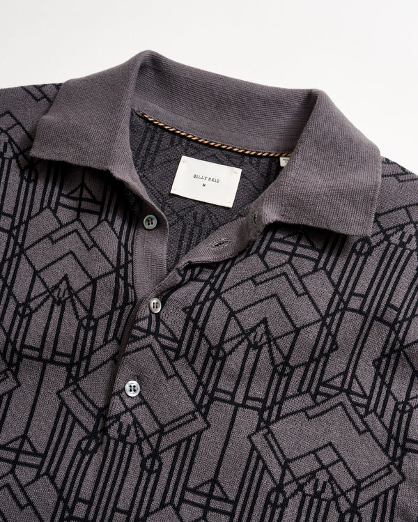 Stained Glass Sweater Polo in Asphalt