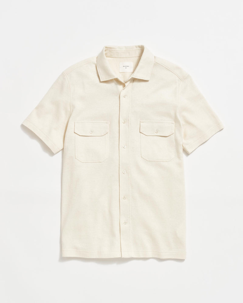 Short Sleeve Hemp Cotton Knit Shirt in Tinted White