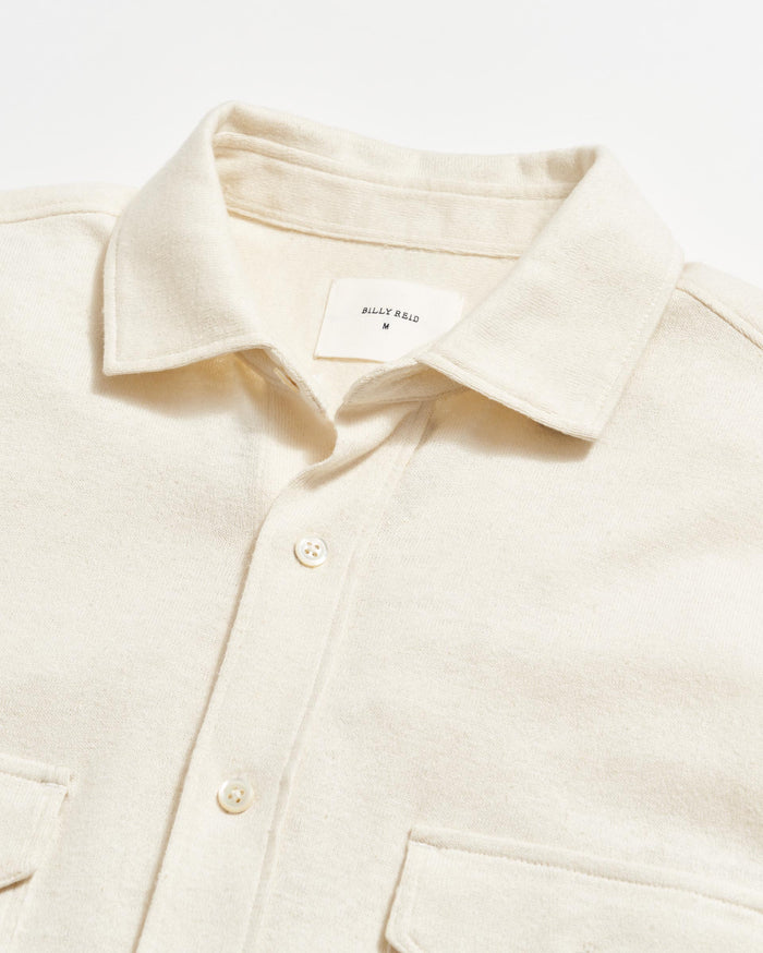 Short Sleeve Hemp Cotton Knit Shirt in Tinted White