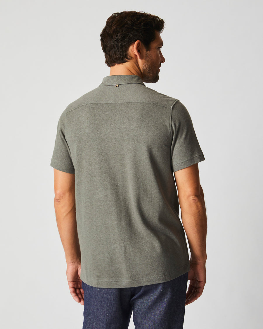 Short Sleeve Hemp Cotton Knit Shirt in Washed Grey