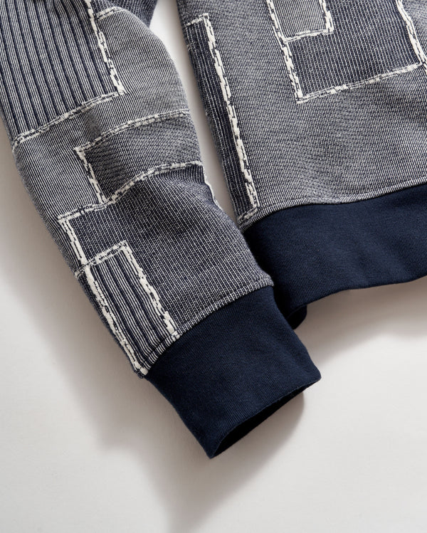 French Terry Patchwork Crew in Navy