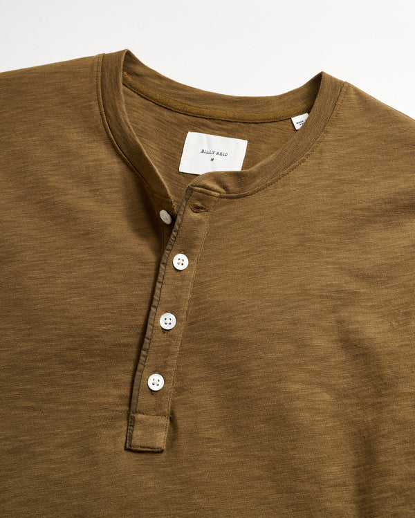 Long Sleeve Organic Cotton Henley in Olive