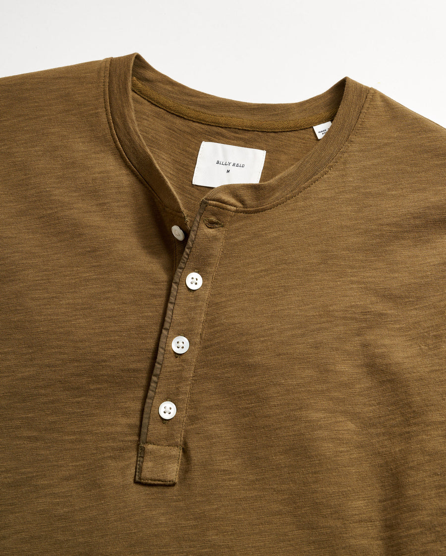 Long Sleeve Organic Cotton Henley in Olive