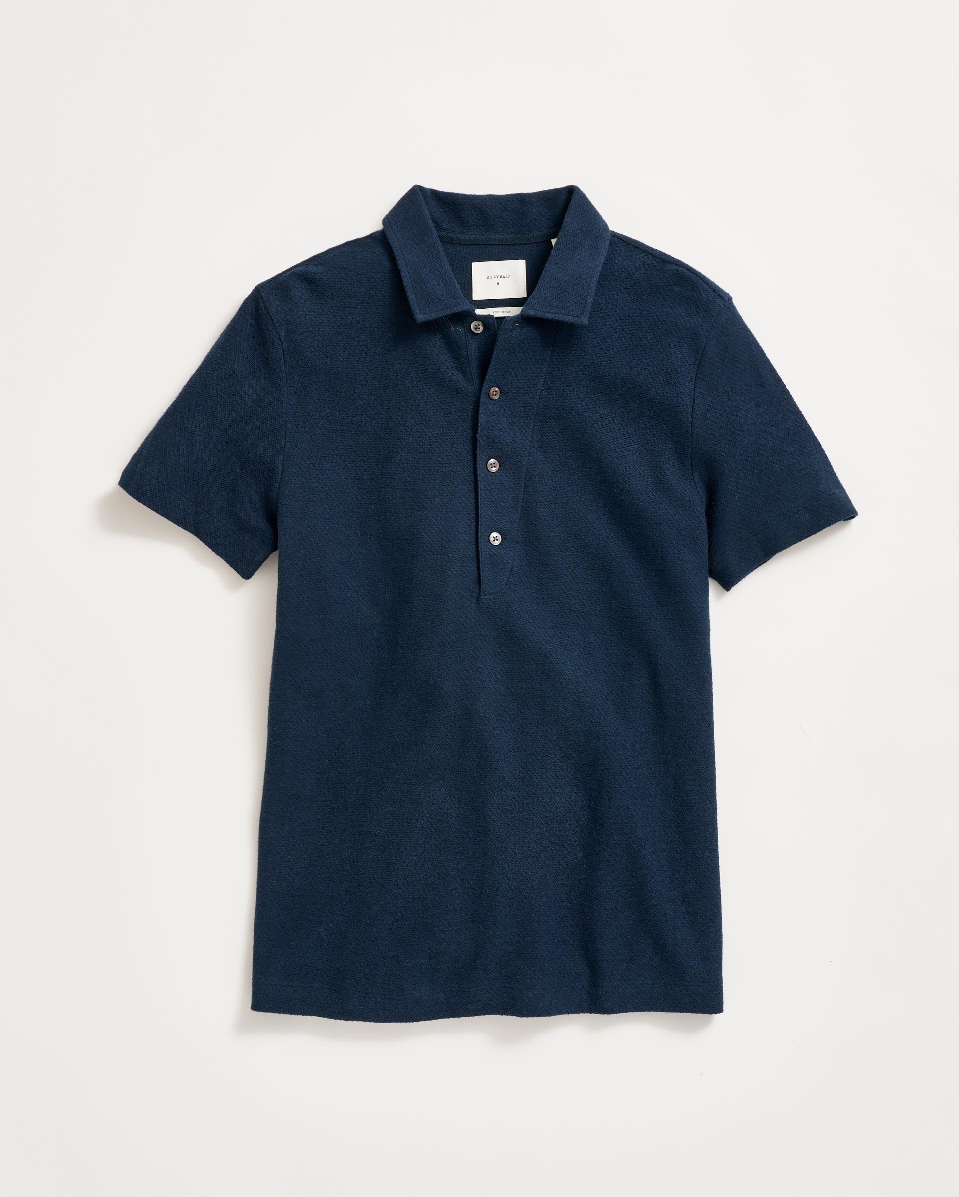 Hemp Cotton Twill Polo by Billy Reid | Carbon Blue Short Sleeve