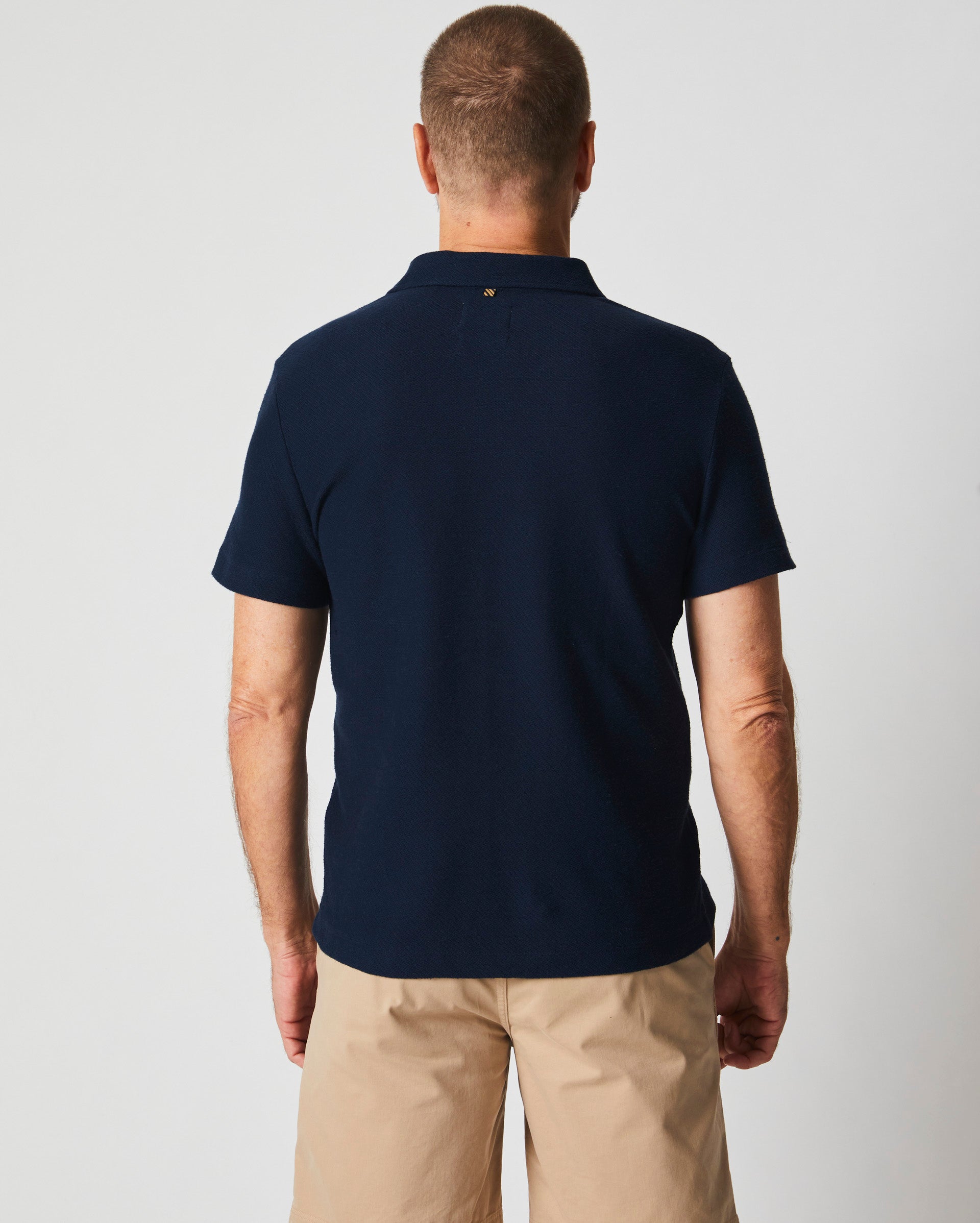 Hemp Cotton Twill Polo by Billy Reid | Carbon Blue Short Sleeve