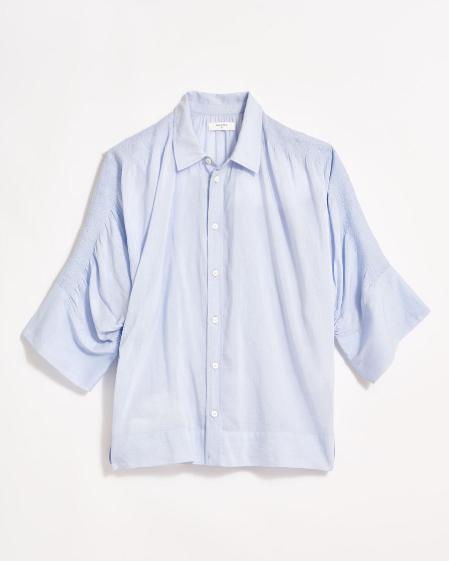 Shirred Sleeve Blouse in Pebble Blue
