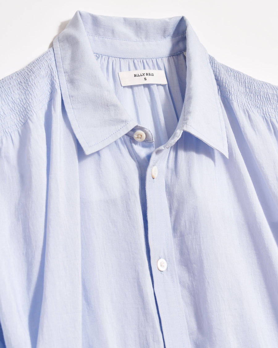 Shirred Sleeve Blouse in Pebble Blue