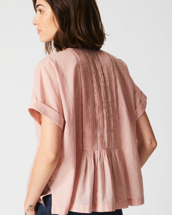 Pintuck Pointelle Blouse in Pale Mauve