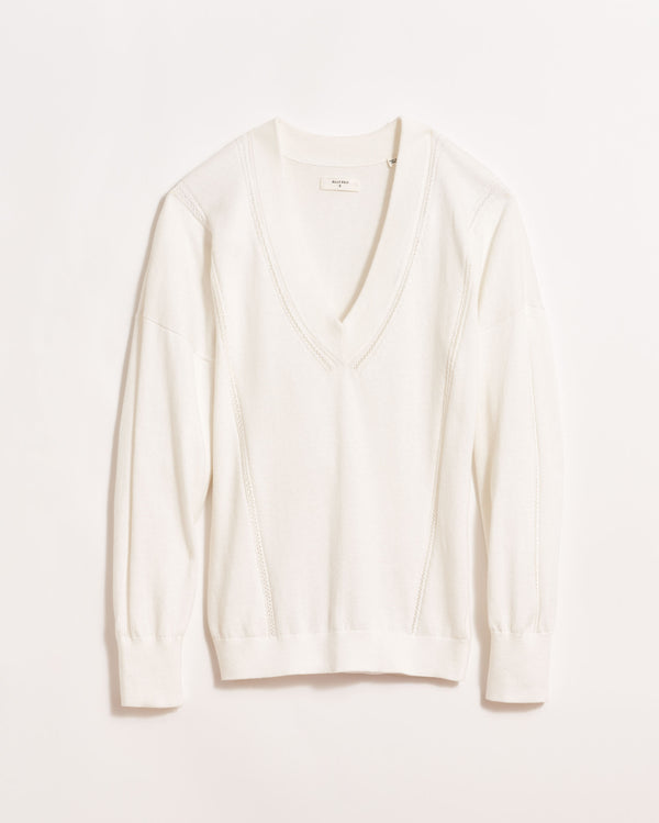 Pointelle Seam Sweater in White