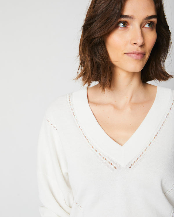 Pointelle Seam Sweater in White