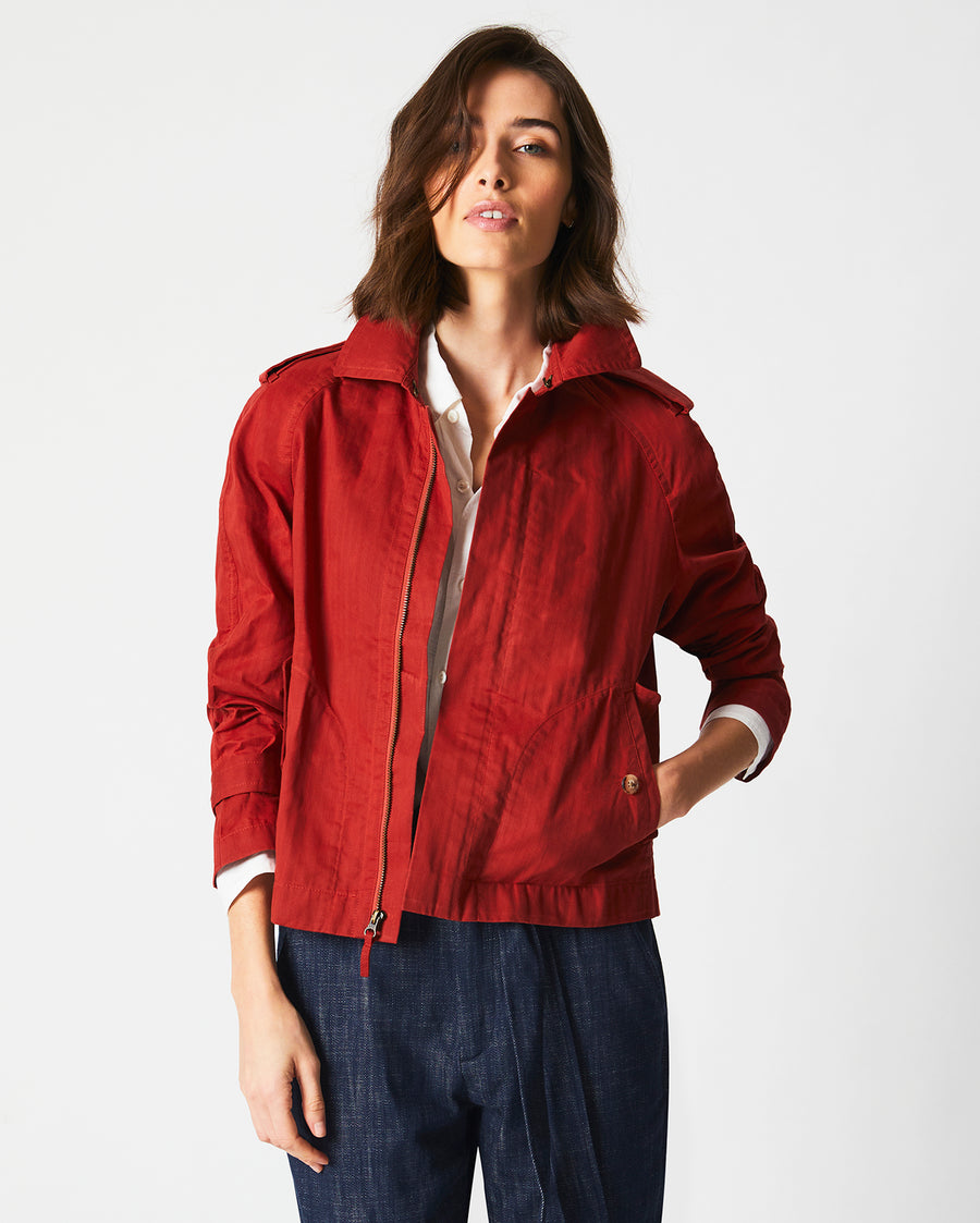 Cropped Raincoat in Red