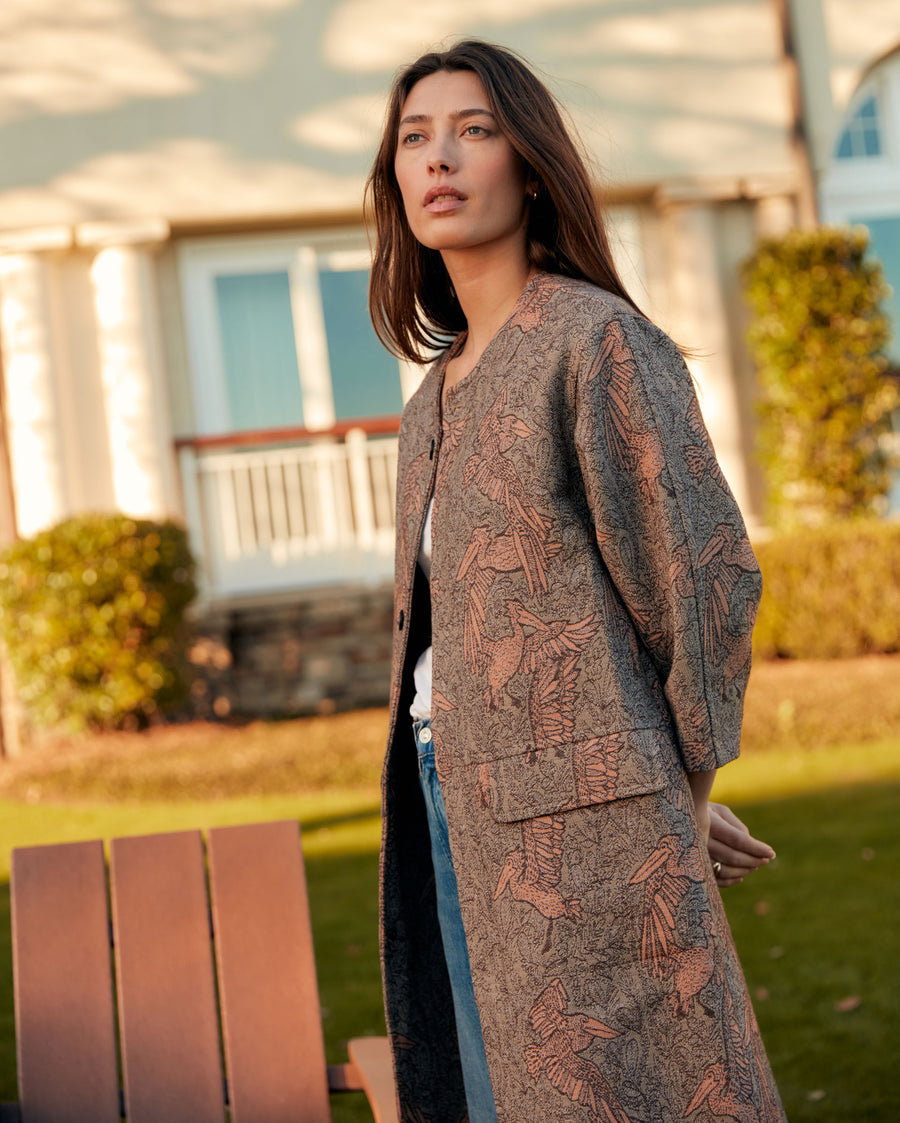 Pelican Jacquard Coat in Khaki/Blush