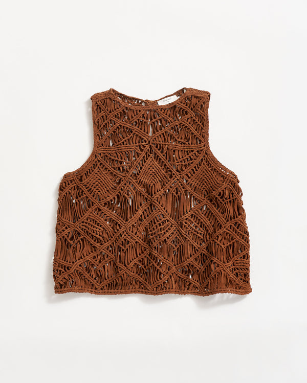 Suede Crochet Tank in Country Brown