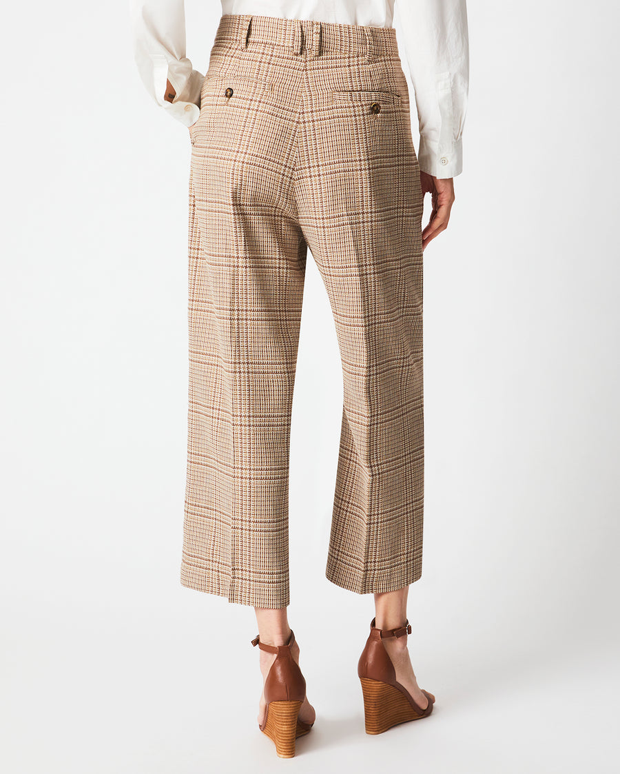 Plaid Cropped Flat Front Trouser in Khaki/Pink Salt