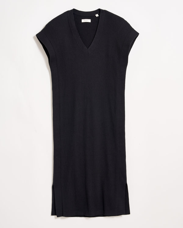 V-Neck Rib Dress in Black