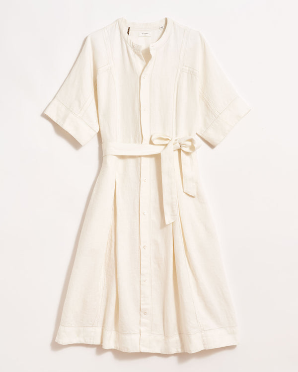 Linen Pointelle Shirt Dress in White