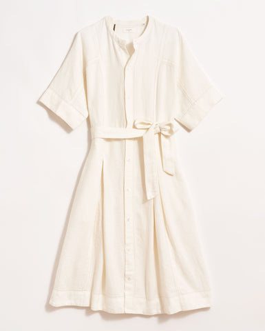 Linen Pointelle Shirt Dress in White