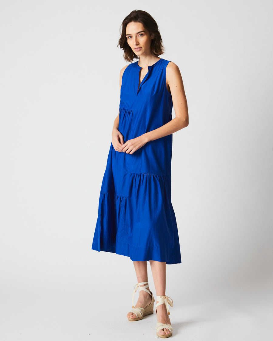 Patch Tiered Dress in Cobalt Blue