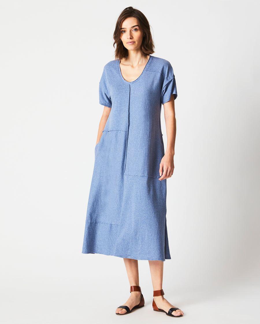 Patchwork Knit Dress in Heather Denim Blue