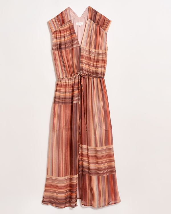 V Neck Maxi Dress in Red/Brown