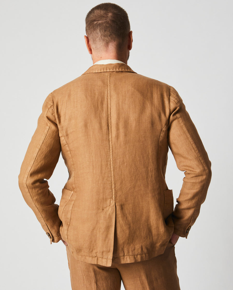 Garment Dyed Linen Archie Jacket in Dark Tan