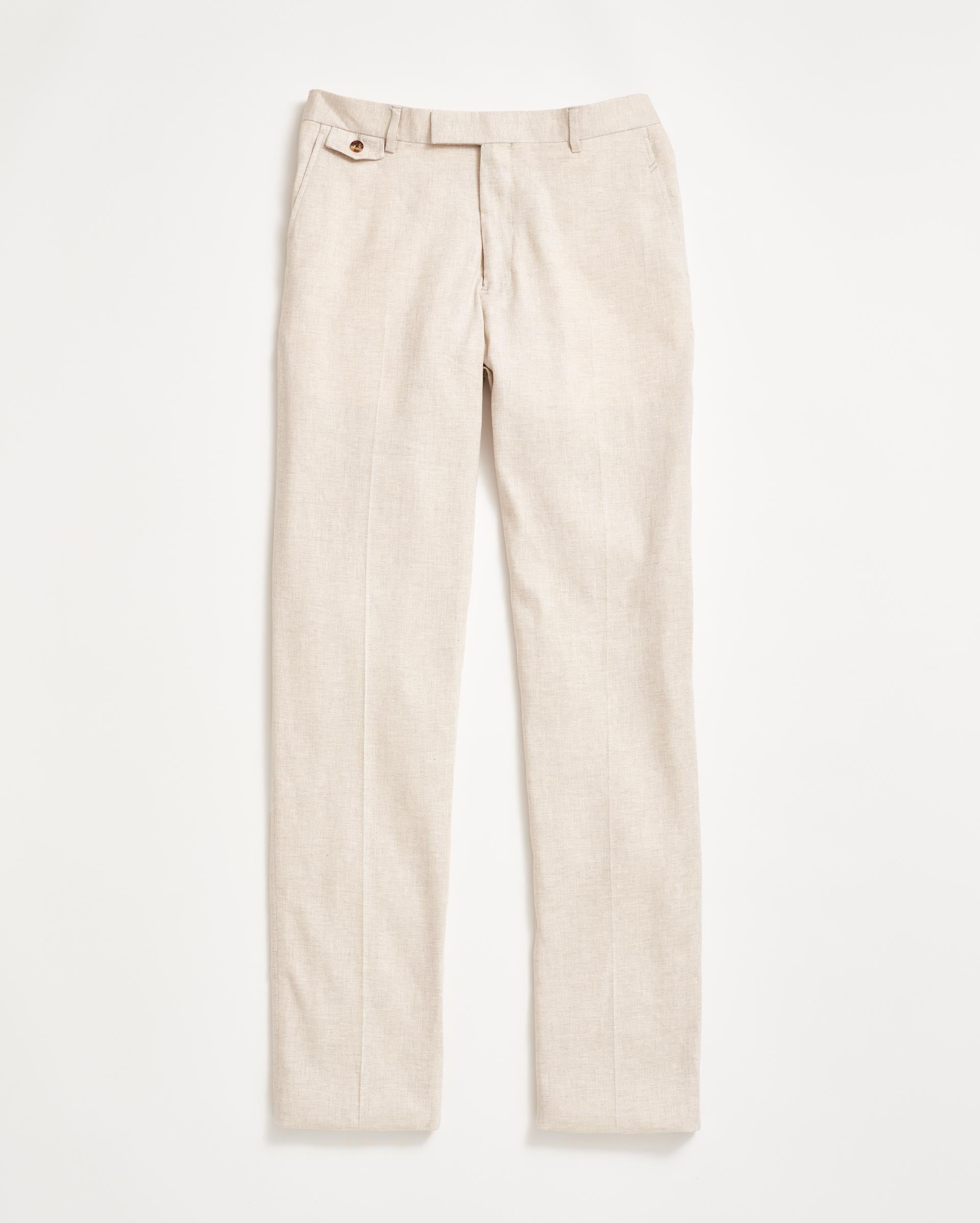 Herringbone Flat Front Trouser in Natural