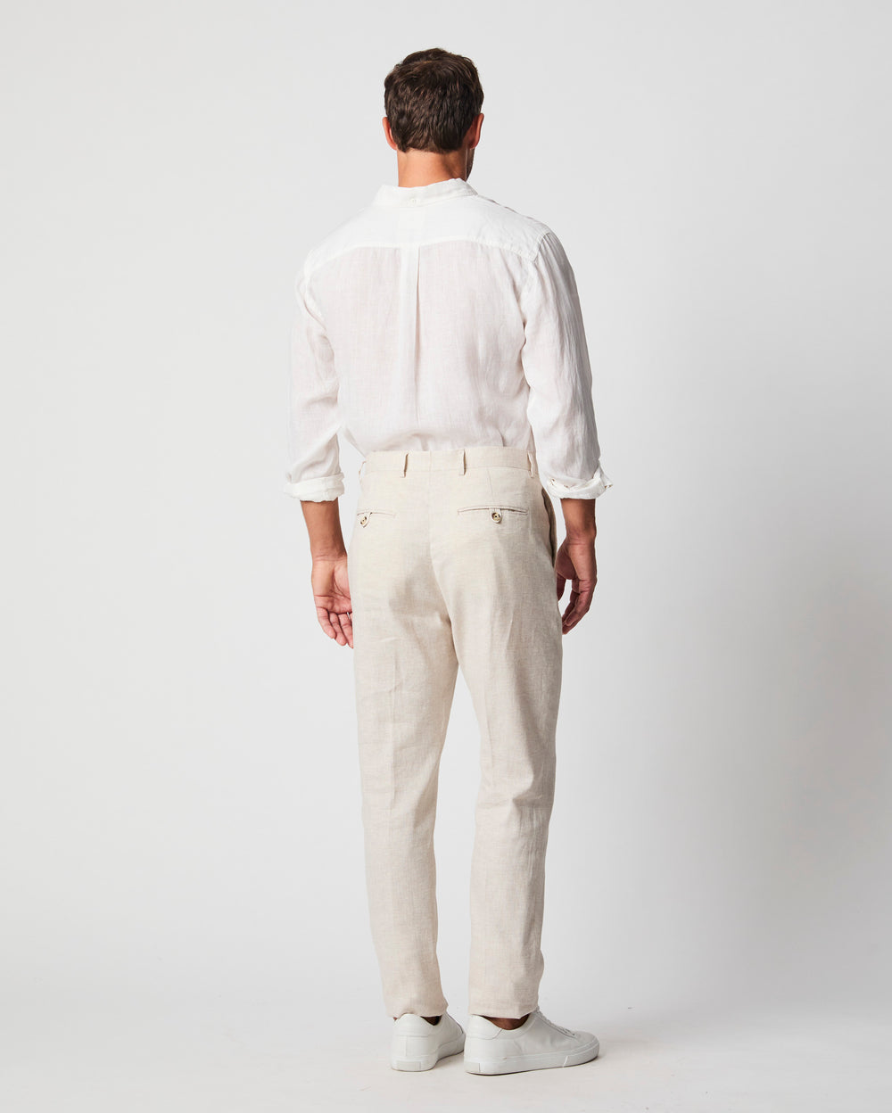 Herringbone Flat Front Trouser in Natural