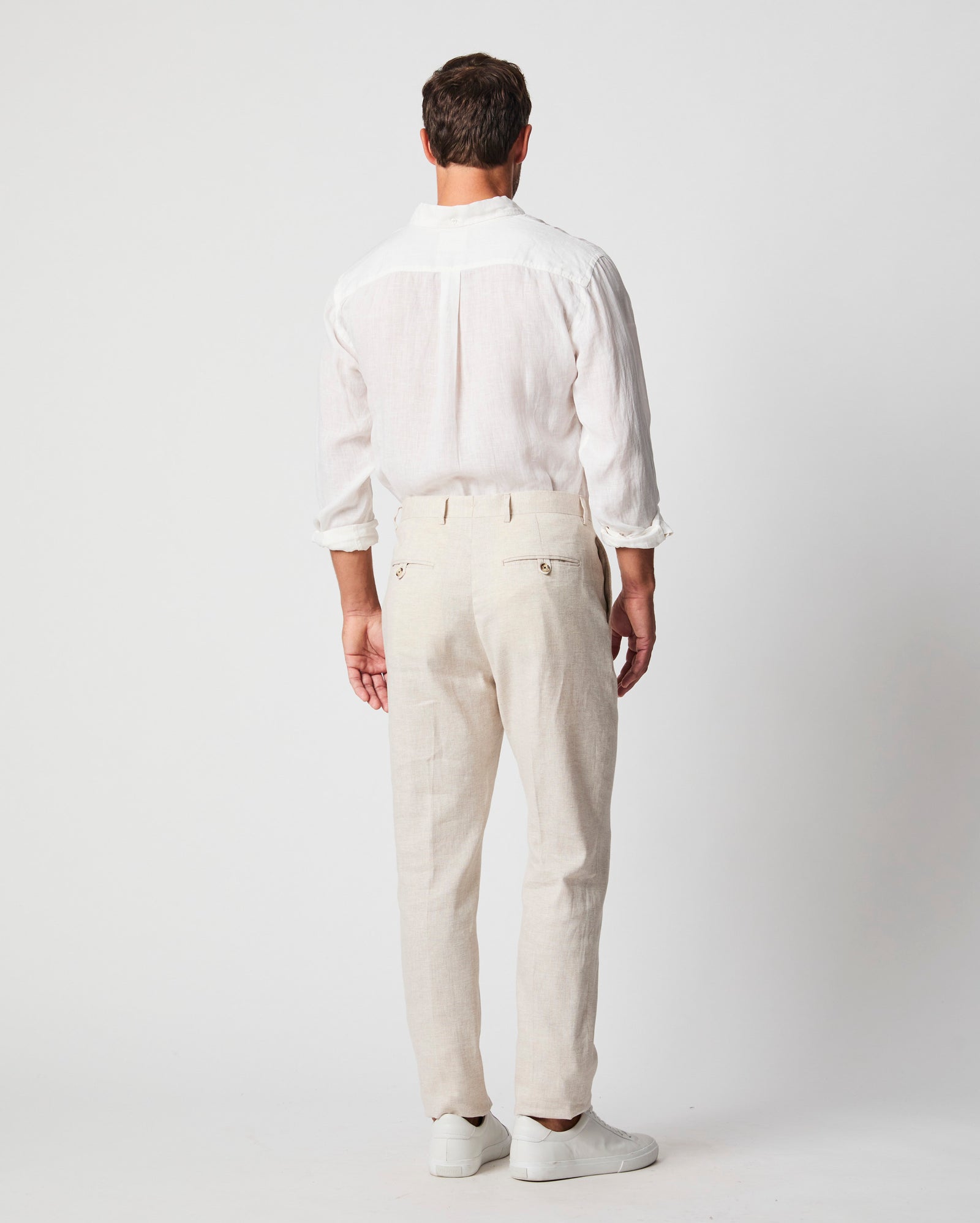 Herringbone Flat Front Trouser in Natural