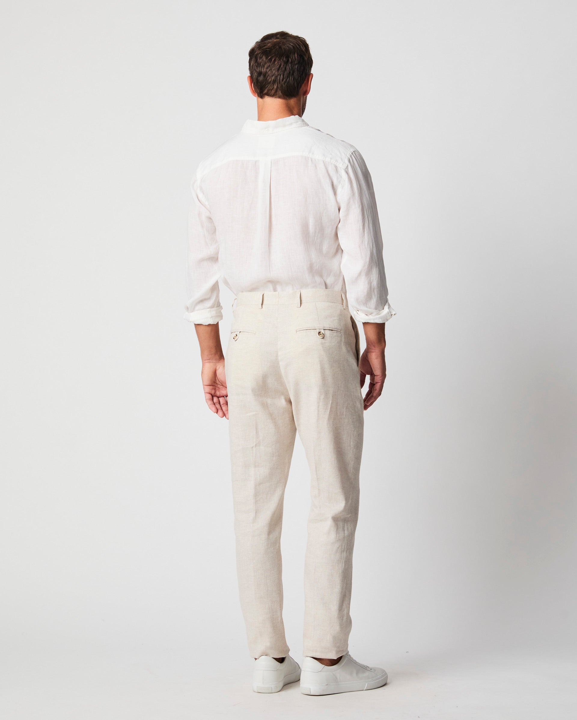 Herringbone Flat Front Trouser in Natural