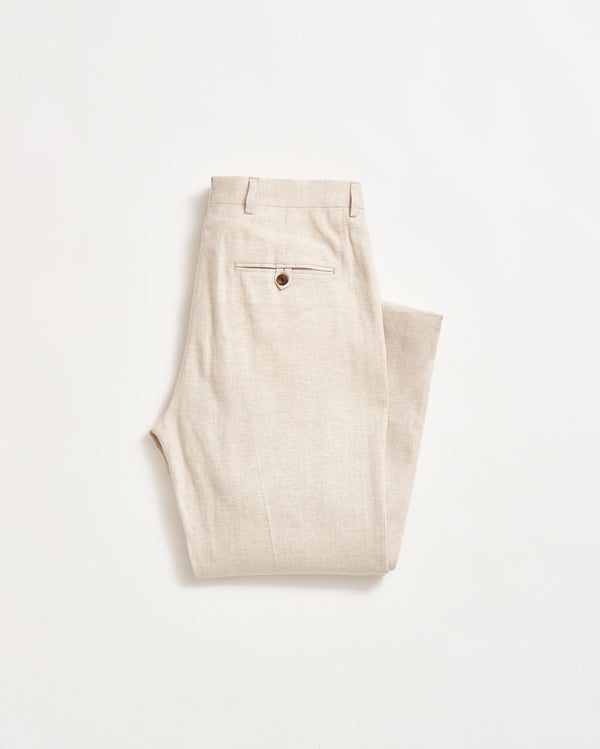 Herringbone Flat Front Trouser in Natural