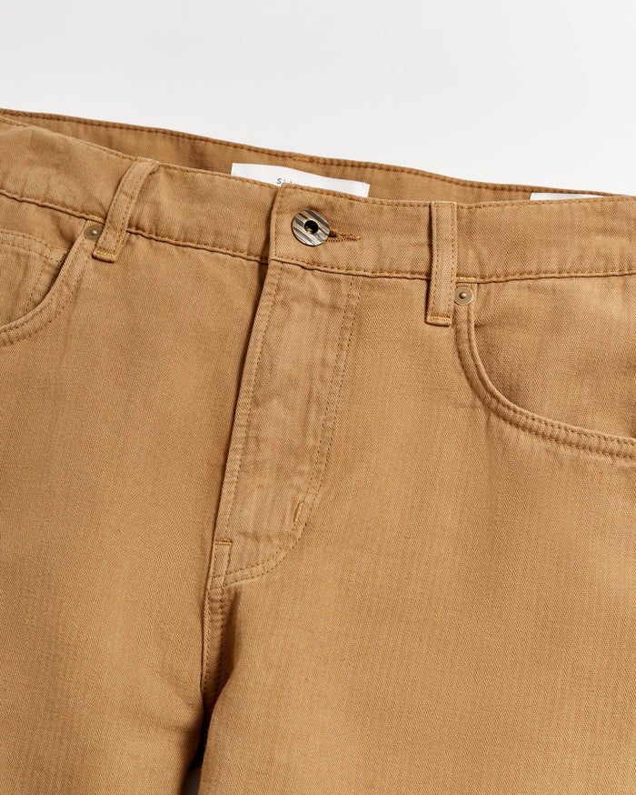 Cotton Linen 5 Pocket Pant in Dark Tan