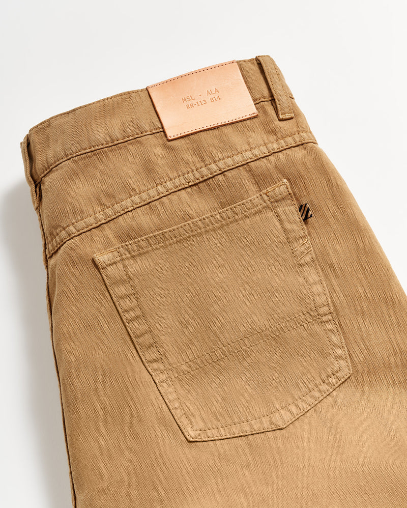 Cotton Linen 5 Pocket Pant in Dark Tan