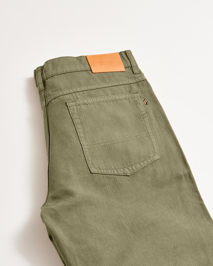 Cotton Linen 5 Pocket Pant in Olive