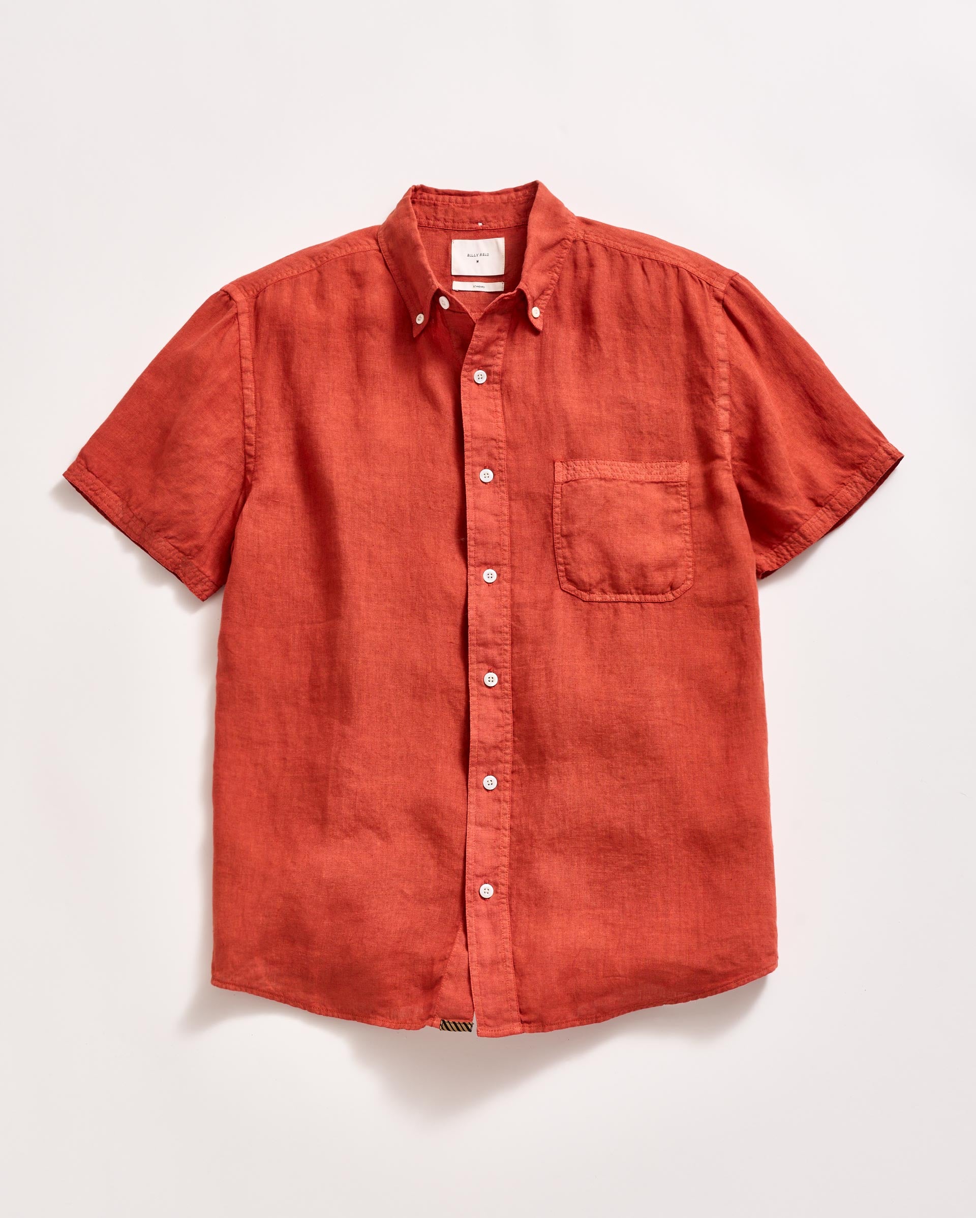 Billy Reid Short Sleeve Linen Tuscumbia Shirt Button Down in Brick