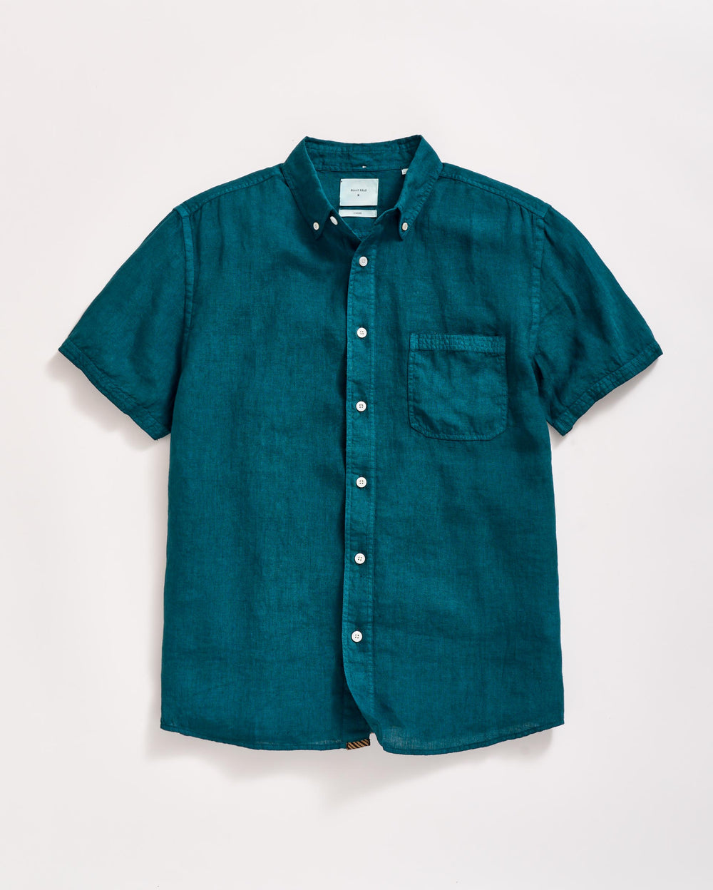 Billy Reid Short Sleeve Linen Tuscumbia Shirt Button Down in Deep Teal