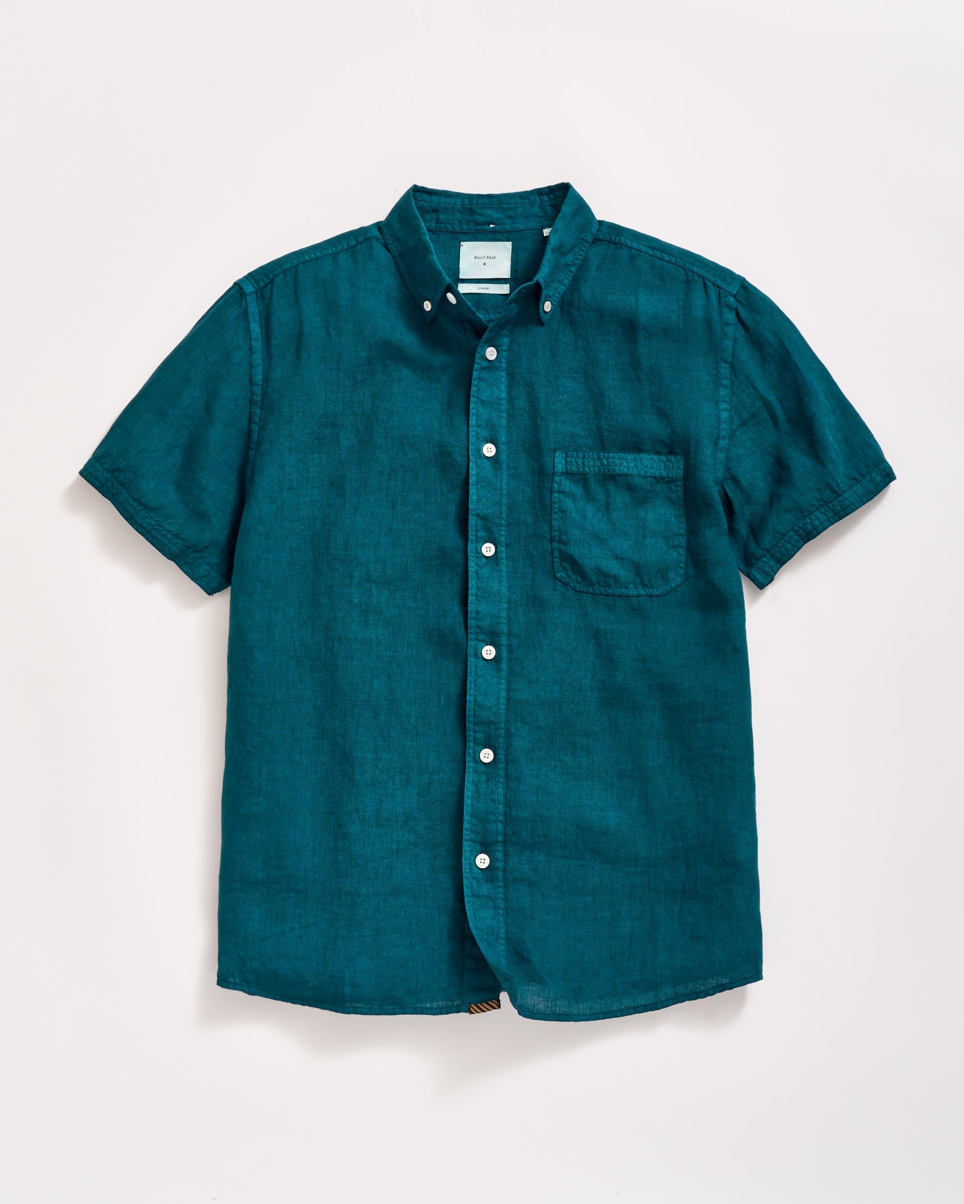 Billy Reid Short Sleeve Linen Tuscumbia Shirt Button Down in Deep Teal