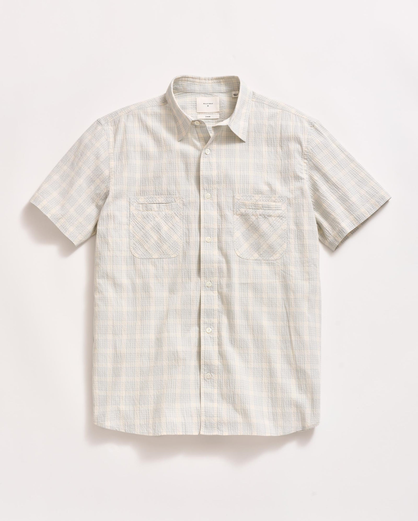 Billy Reid Short Sleeve Seersucker Donelson Shirt in Dew Blue