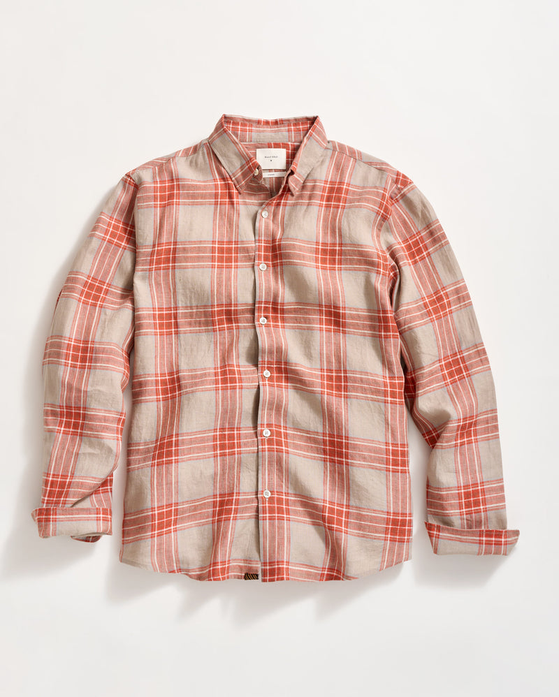 Bold Plaid Linen Wilson Shirt in Brick