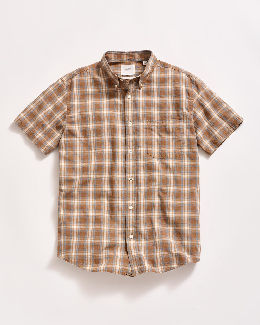 Short Sleeve Melange Plaid Tuscumbia Shirt Button Down in Brown Multi