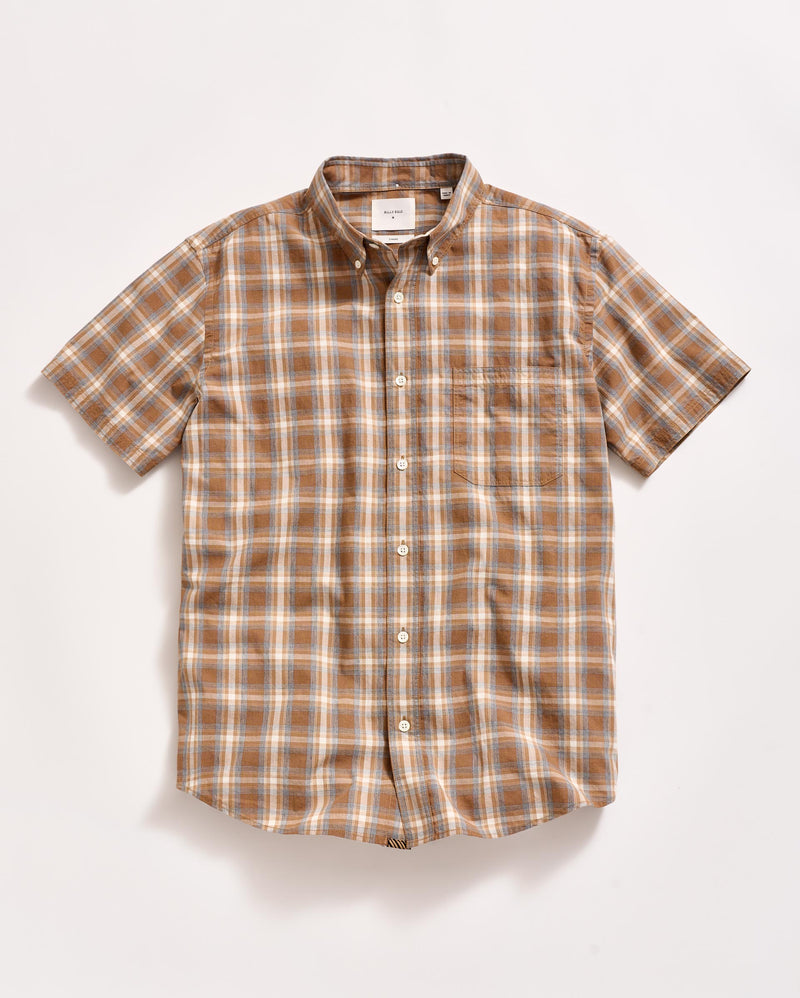 Short Sleeve Melange Plaid Tuscumbia Shirt Button Down in Brown Multi